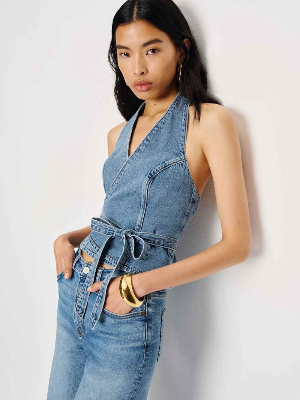 Reformation Gaia Denim Halter Top - Picture 2 of 9